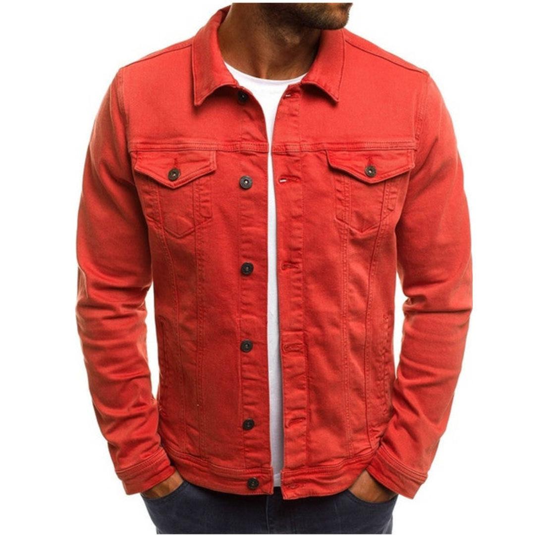 Men's Trucker Denim Jacket with Shirt Collar and Chest Pockets