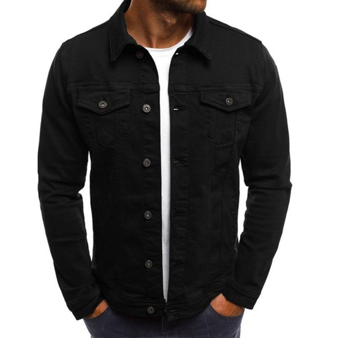 Men's Trucker Denim Jacket with Shirt Collar and Chest Pockets