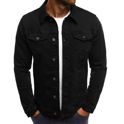 Men's Trucker Denim Jacket with Shirt Collar and Chest Pockets