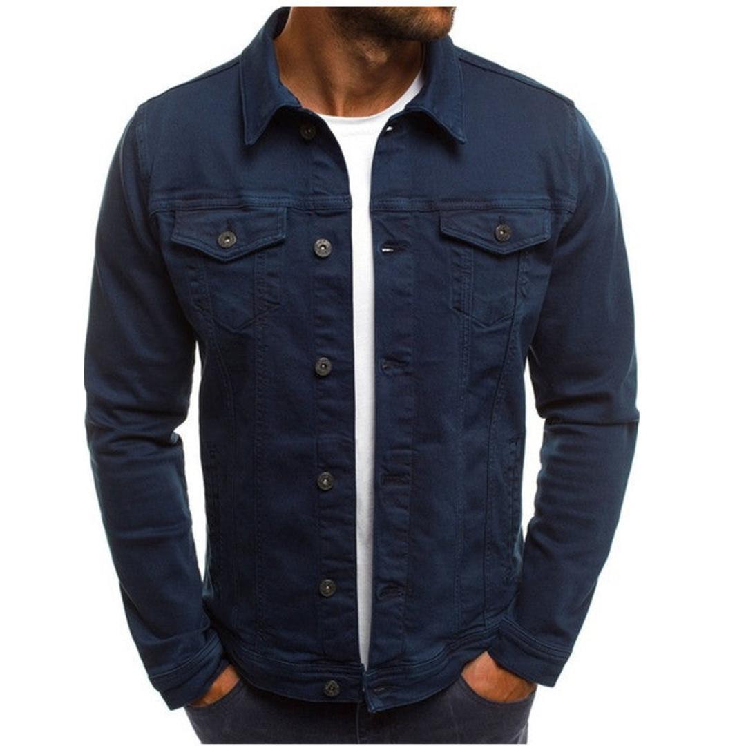 Men's Trucker Denim Jacket with Shirt Collar and Chest Pockets