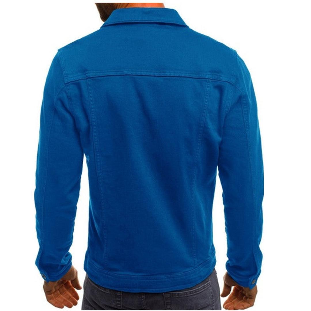 Men's Trucker Denim Jacket with Shirt Collar and Chest Pockets