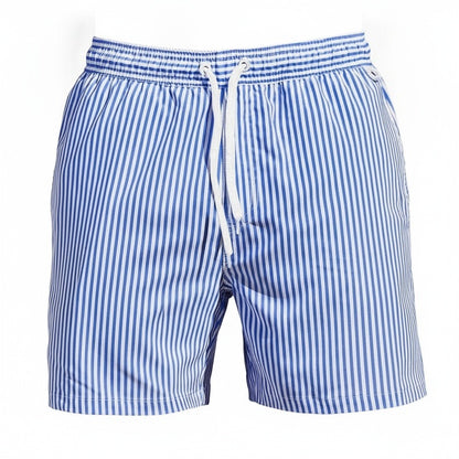 Men's Swim Trunks with Striped Print and Drawstring Waistband
