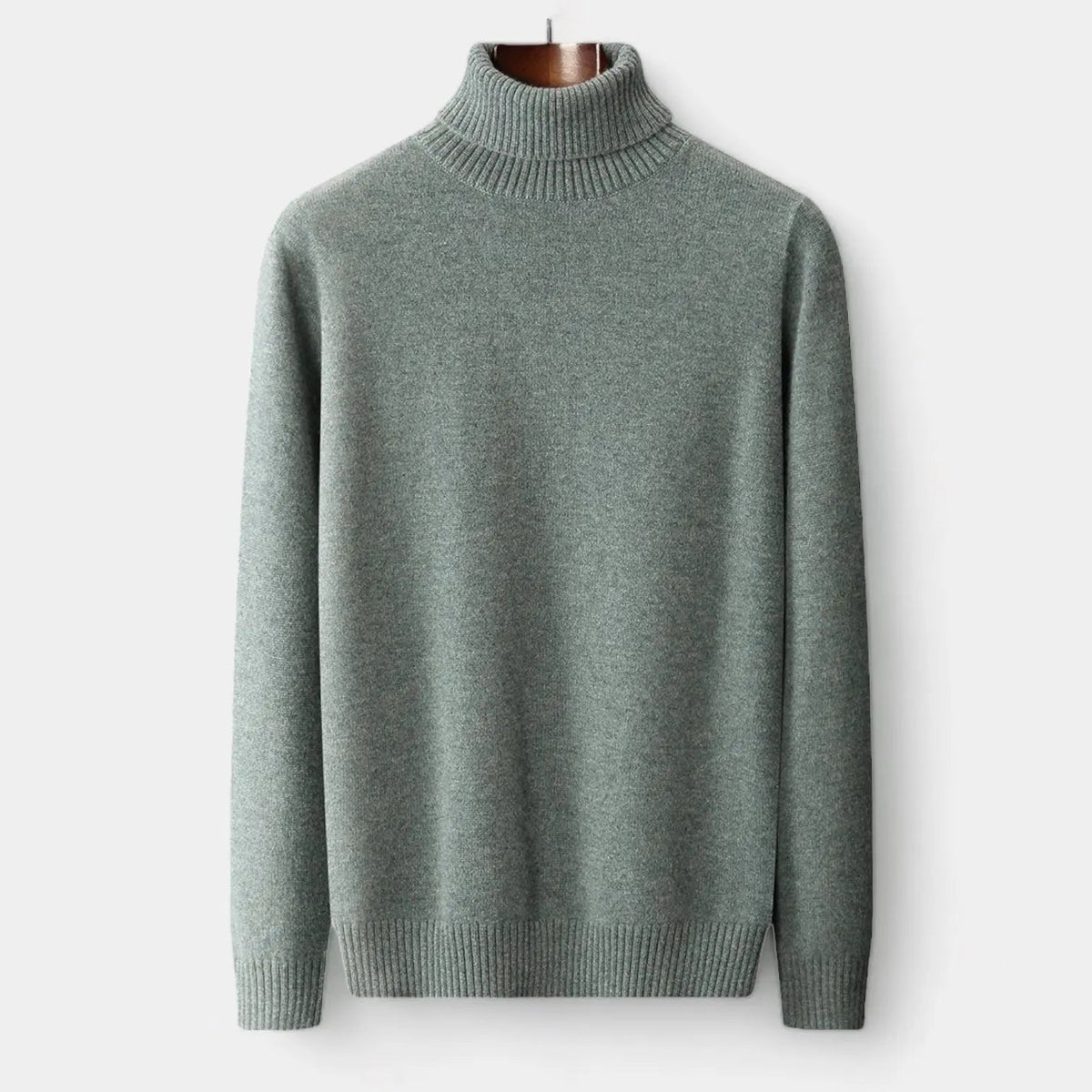 Men's Turtleneck Sweater with Ribbed Collar, Cuffs and Hem
