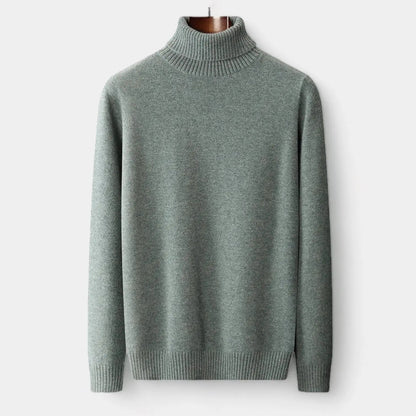 Men's Turtleneck Sweater with Ribbed Collar, Cuffs and Hem
