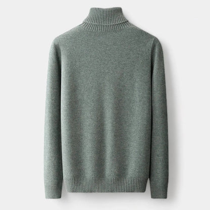 Men's Turtleneck Sweater with Ribbed Collar, Cuffs and Hem