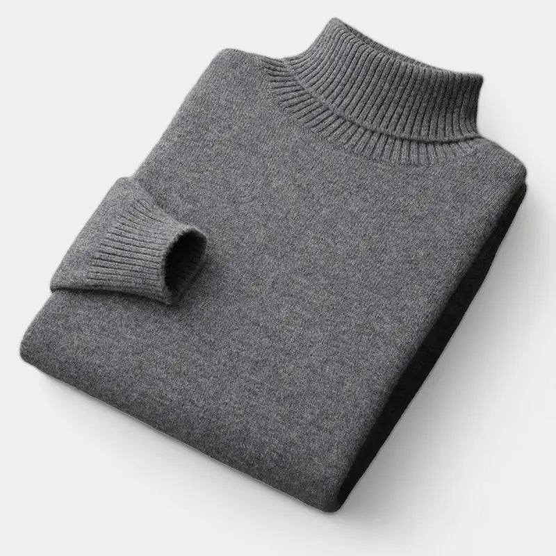 Men's Turtleneck Sweater with Ribbed Collar, Cuffs and Hem