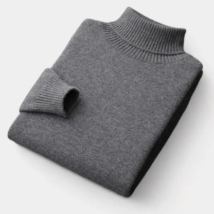 Men's Turtleneck Sweater with Ribbed Collar, Cuffs and Hem