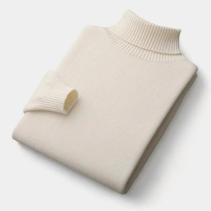 Men's Turtleneck Sweater with Ribbed Collar, Cuffs and Hem
