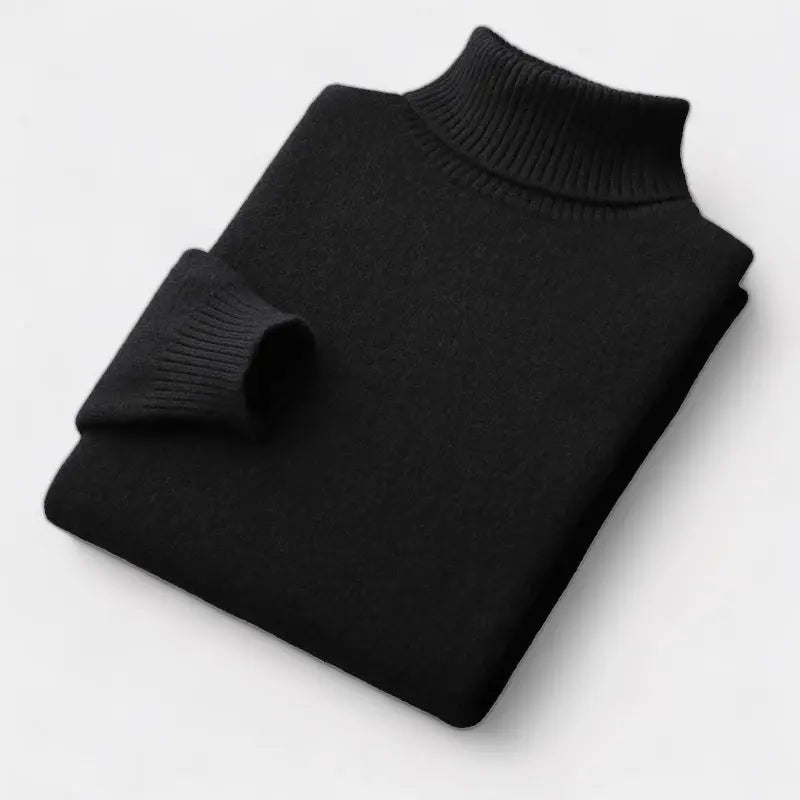 Men's Turtleneck Sweater with Ribbed Collar, Cuffs and Hem
