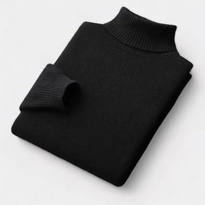 Men's Turtleneck Sweater with Ribbed Collar, Cuffs and Hem