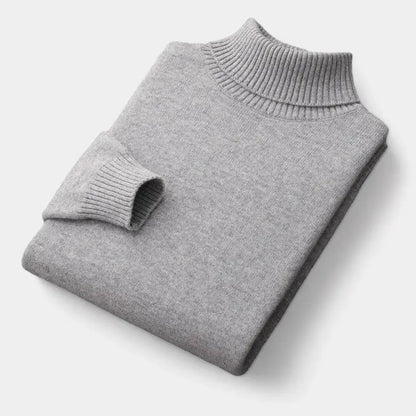 Men's Turtleneck Sweater with Ribbed Collar, Cuffs and Hem