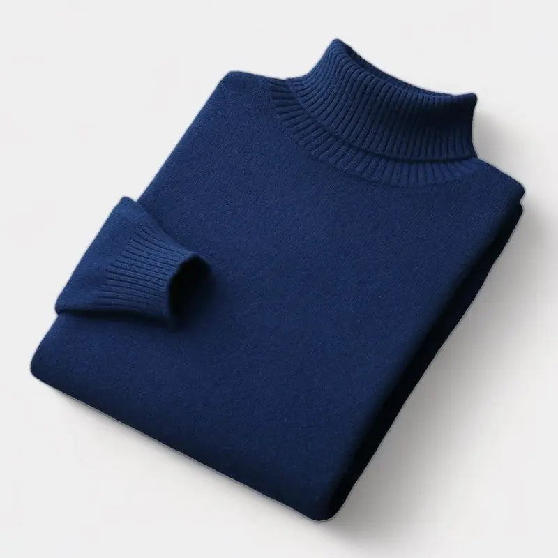 Men's Turtleneck Sweater with Ribbed Collar, Cuffs and Hem