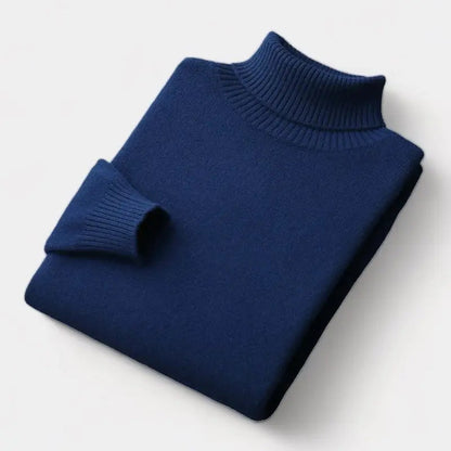 Men's Turtleneck Sweater with Ribbed Collar, Cuffs and Hem