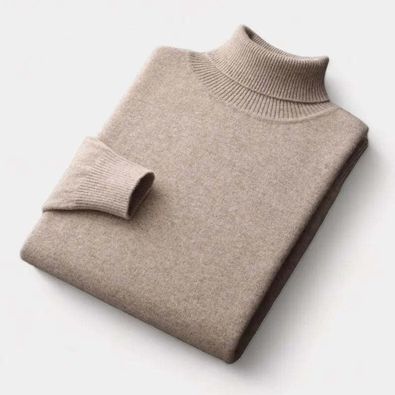 Men's Turtleneck Sweater with Ribbed Collar, Cuffs and Hem