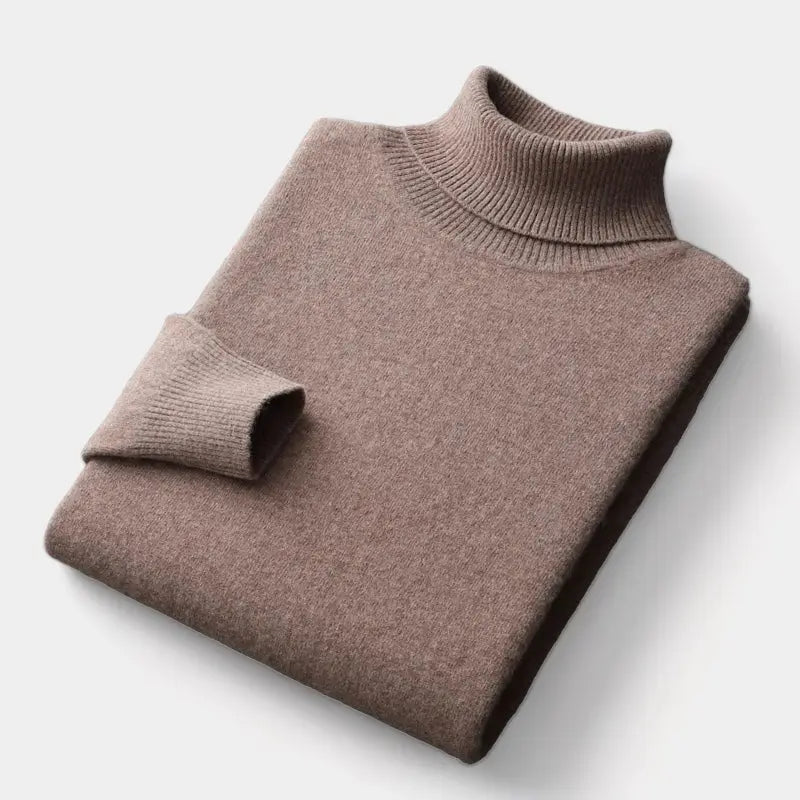 Men's Turtleneck Sweater with Ribbed Collar, Cuffs and Hem
