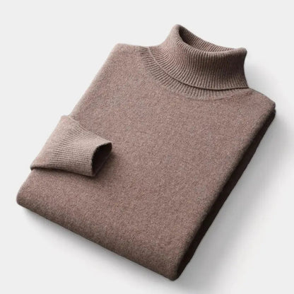 Men's Turtleneck Sweater with Ribbed Collar, Cuffs and Hem