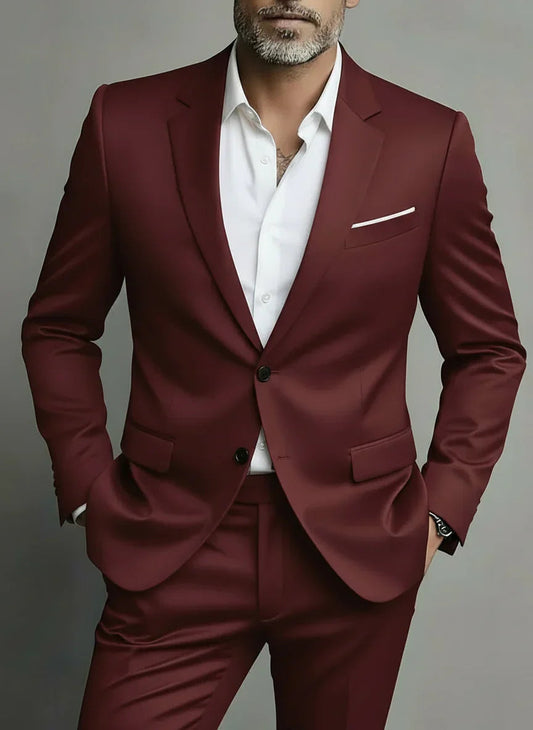 Men's Two-Piece Suit Slim Fit with Single-Breasted Blazer and Notch Lapel