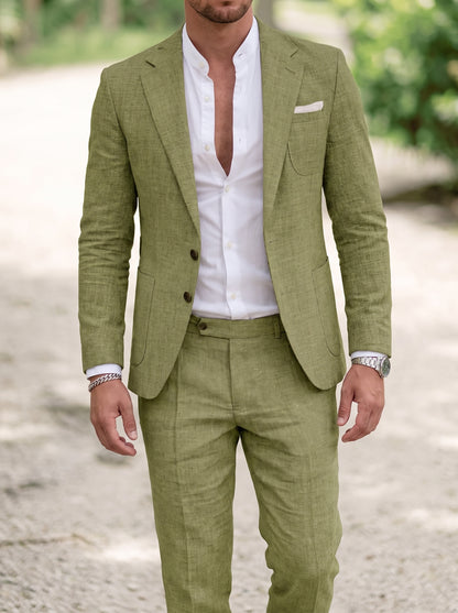 Men's Two-Piece Suit with Notch Lapel and Straight Trousers