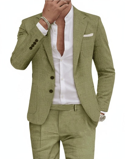 Men's Two-Piece Suit with Notch Lapel and Straight Trousers