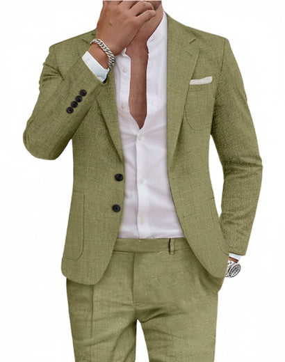 Men's Two-Piece Suit with Notch Lapel and Two-Button Closure