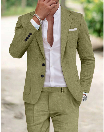 Men's Two-Piece Suit with Notch Lapel and Two-Button Closure