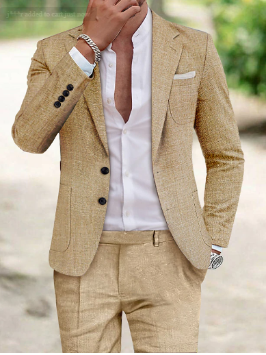 Men's Two-Piece Suit with Notch Lapel and Two-Button Closure