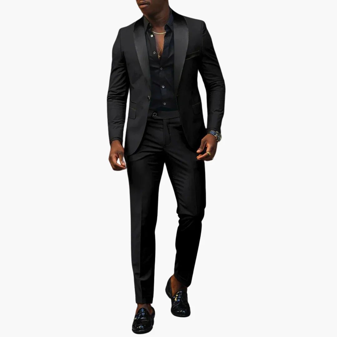 Men's Two-Piece Wedding Suit with Shawl Lapel and Single Button