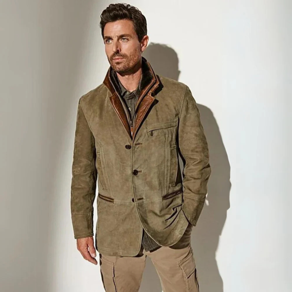 Men's Vintage Button-Front Jacket with Flap Pockets