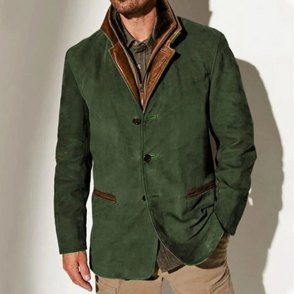 Men's Vintage Button-Front Jacket with Flap Pockets