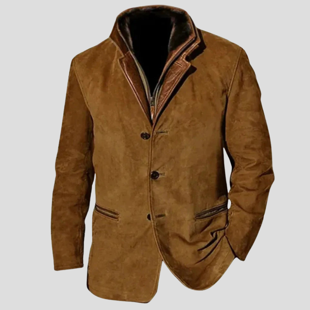 Men's Vintage Button-Front Jacket with Flap Pockets