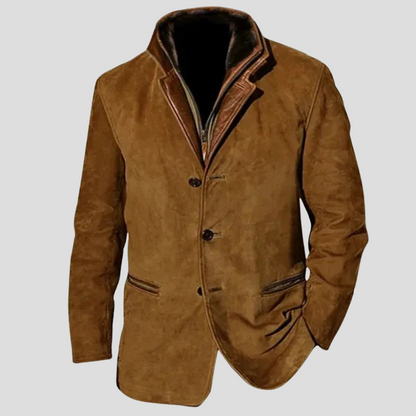 Men's Vintage Button-Front Jacket with Flap Pockets