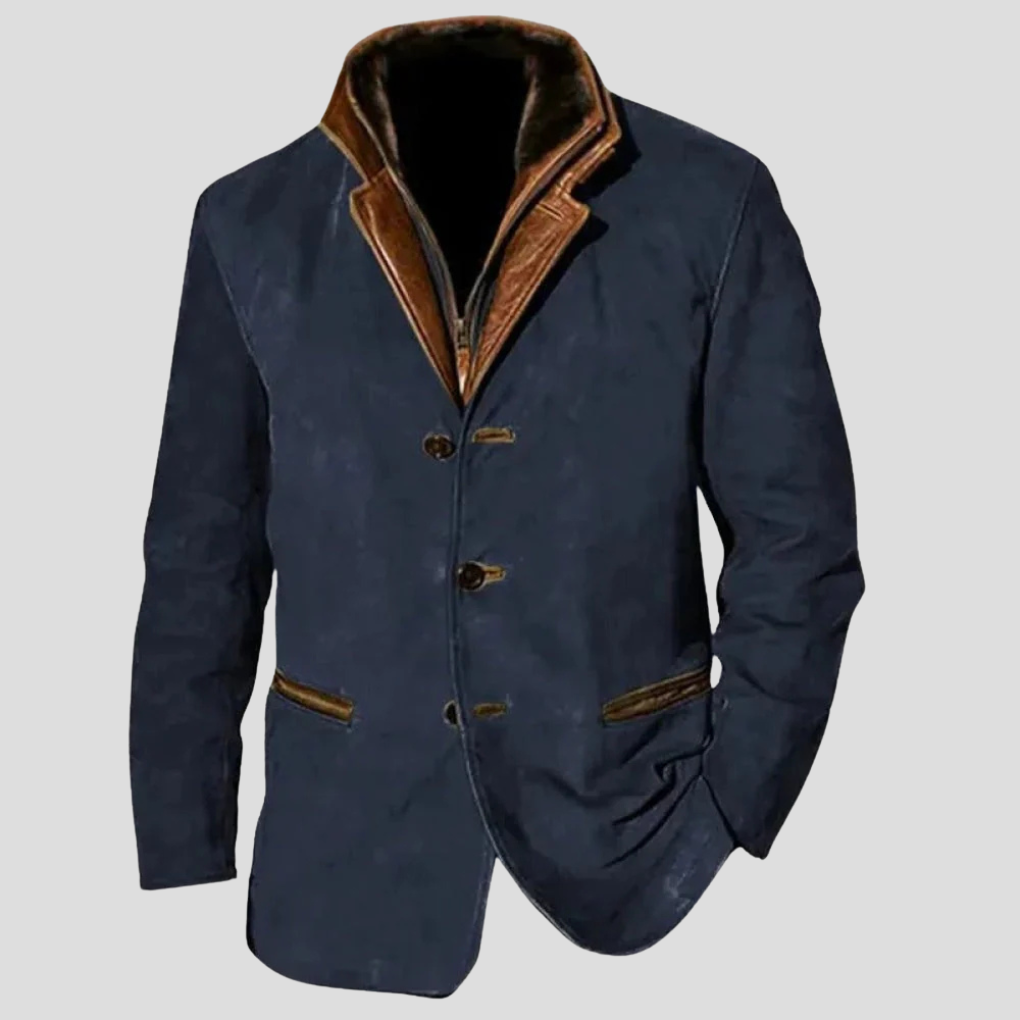 Men's Vintage Button-Front Jacket with Flap Pockets