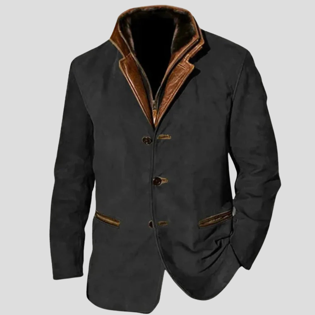 Men's Vintage Button-Front Jacket with Flap Pockets