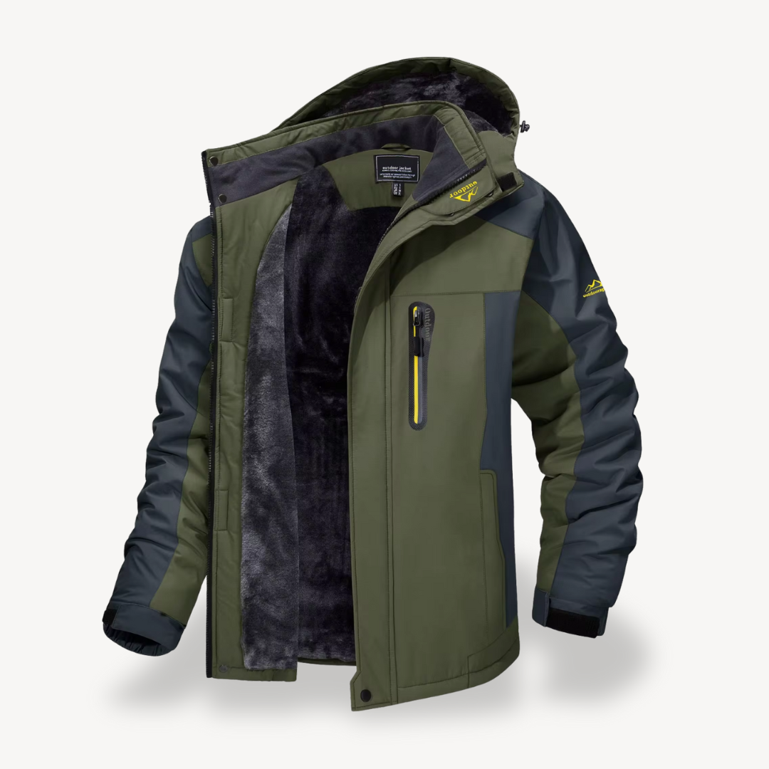 Men's Waterproof Winter Jacket with Fleece Lining and Hood