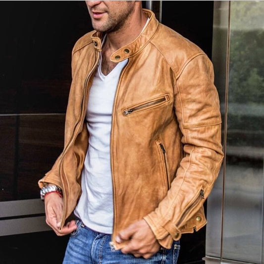 Men's Weatherproof Jacket with Stand-Up Collar and Zip Pockets