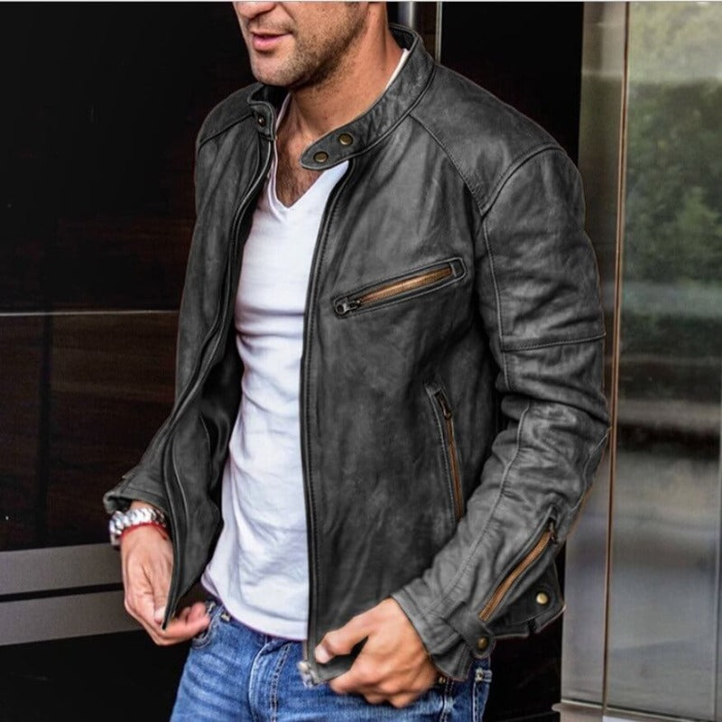 Men's Weatherproof Jacket with Stand-Up Collar and Zip Pockets