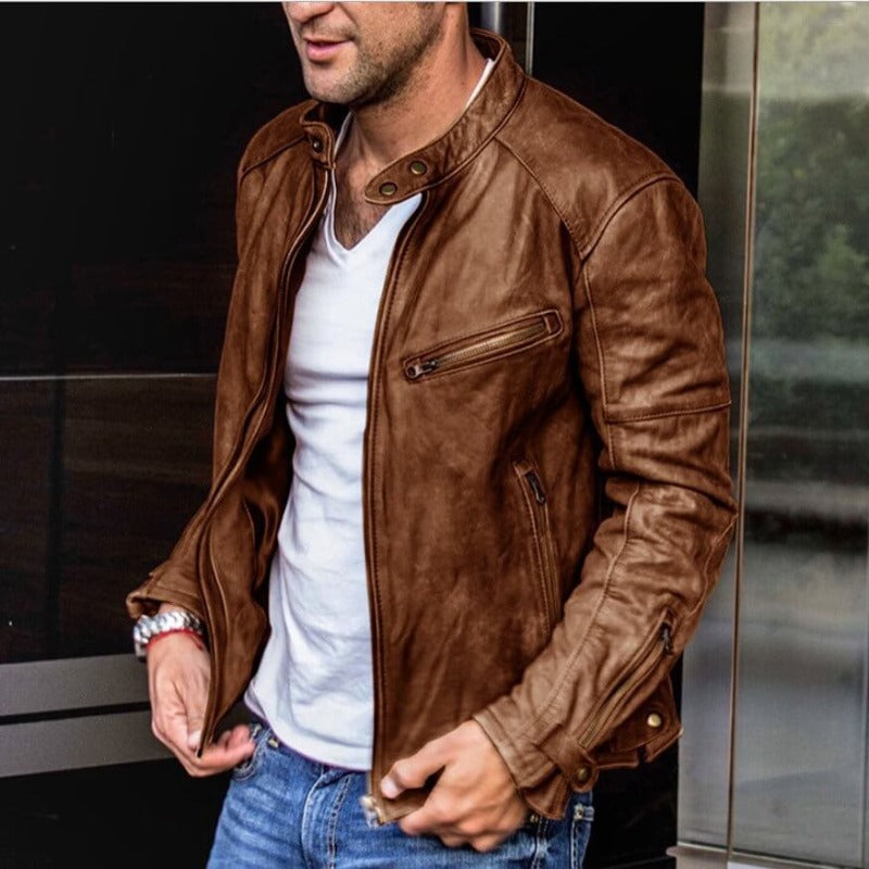 Men's Weatherproof Jacket with Stand-Up Collar and Zip Pockets