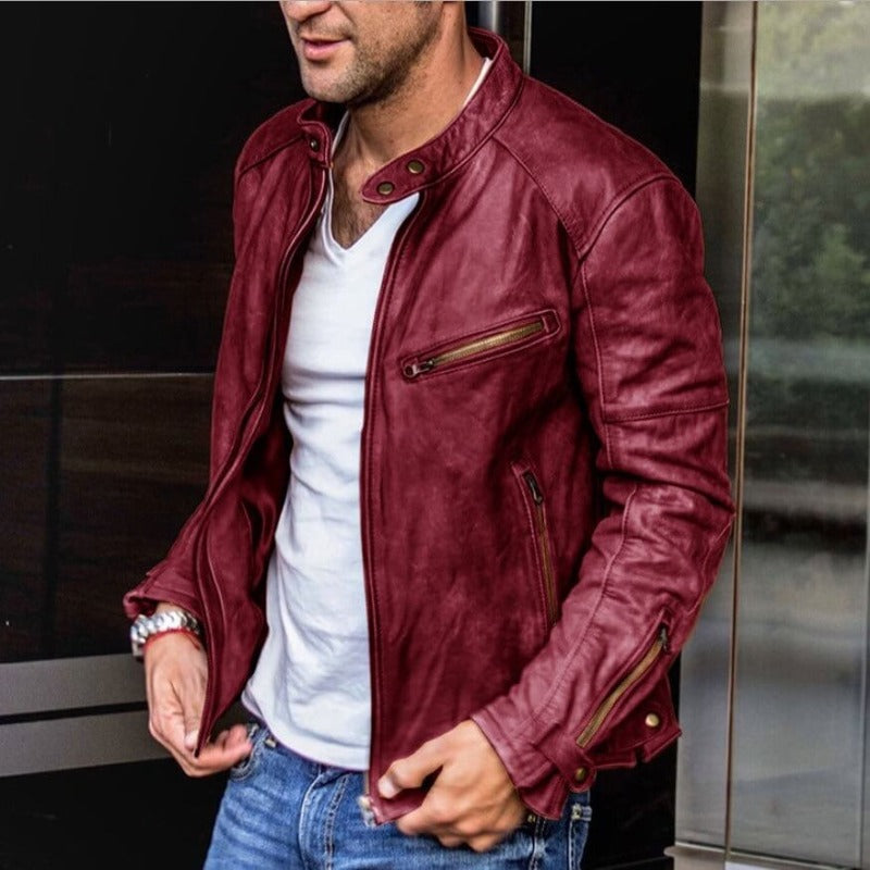 Men's Weatherproof Jacket with Stand-Up Collar and Zip Pockets