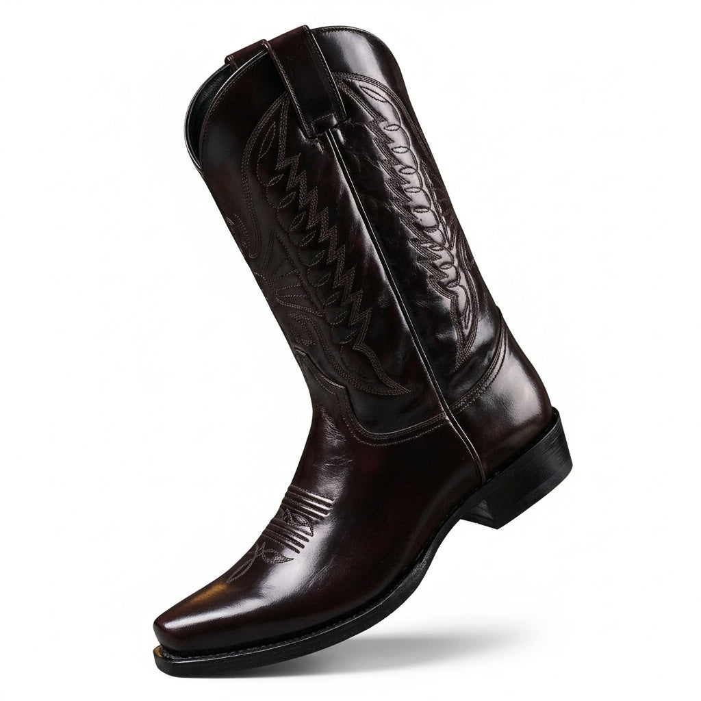Men's Western Cowboy Boots with Embroidered Shaft and Snip Toe