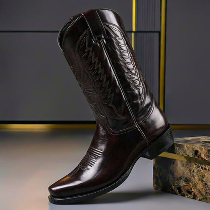 Men's Western Cowboy Boots with Embroidered Shaft and Snip Toe