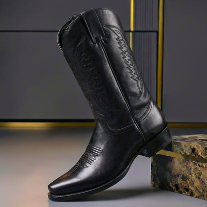 Men's Western Cowboy Boots with Embroidered Shaft and Snip Toe