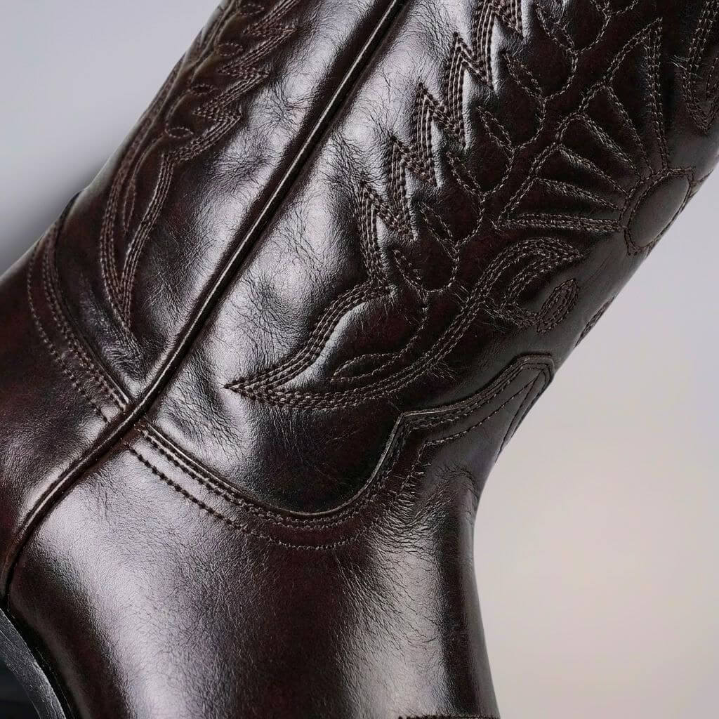 Men's Western Cowboy Boots with Embroidered Shaft and Snip Toe