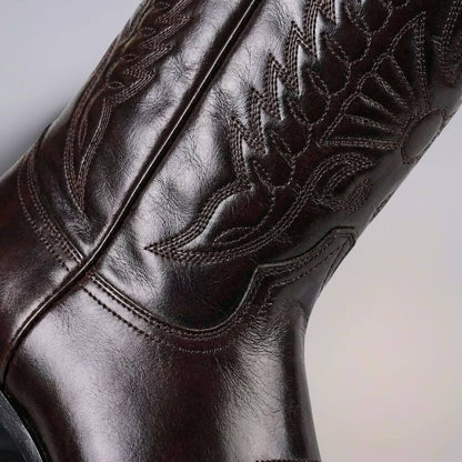 Men's Western Cowboy Boots with Embroidered Shaft and Snip Toe