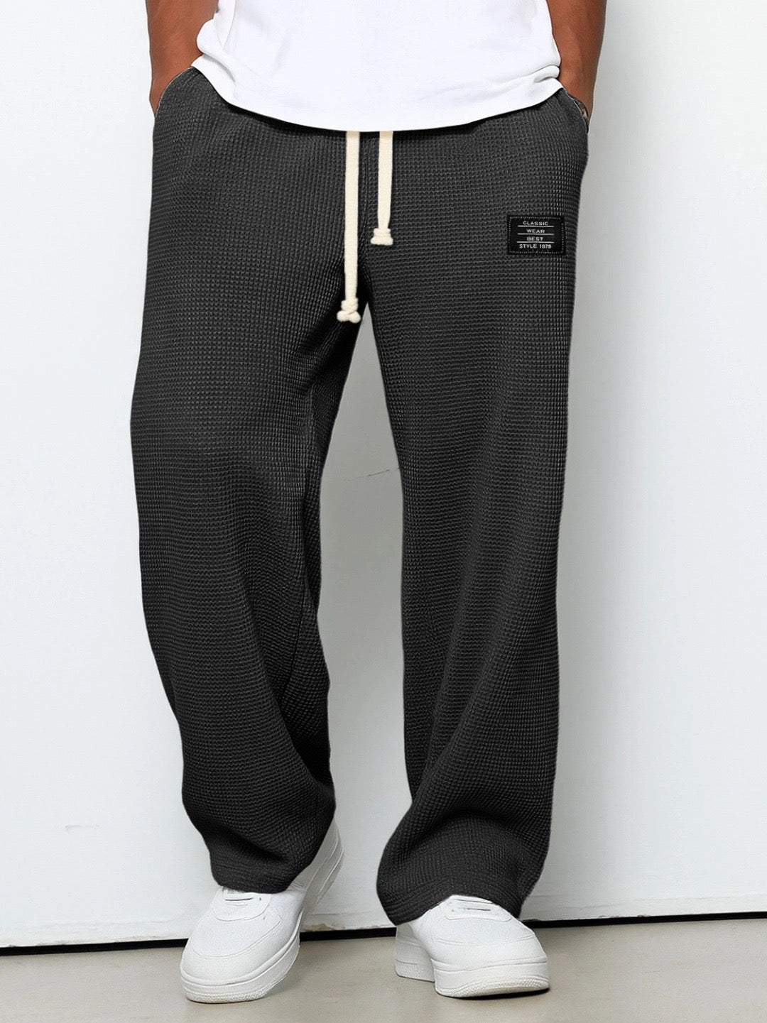 Men's Wide Leg Sweatpants with Drawstring Waist and Relaxed Fit