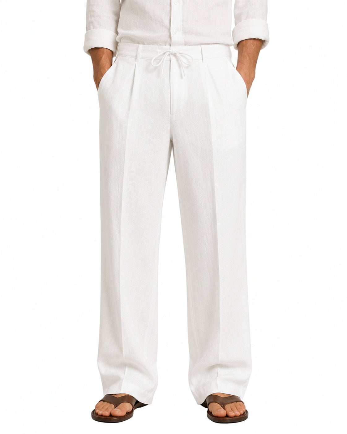 Men's Wide-Leg Trousers with Drawstring Waist and Front Pleats