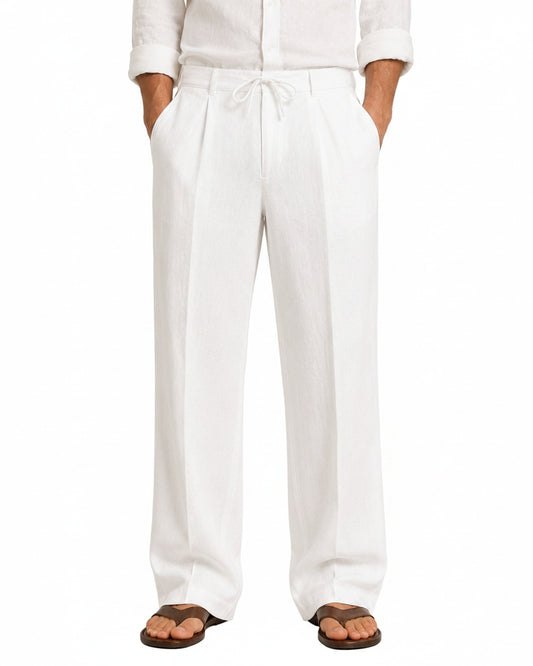 Men's Wide-Leg Trousers with Drawstring Waist and Front Pleats