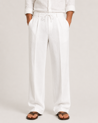 Men's Wide-Leg Trousers with Drawstring Waist and Front Pleats