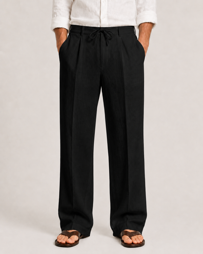 Men's Wide-Leg Trousers with Drawstring Waist and Front Pleats