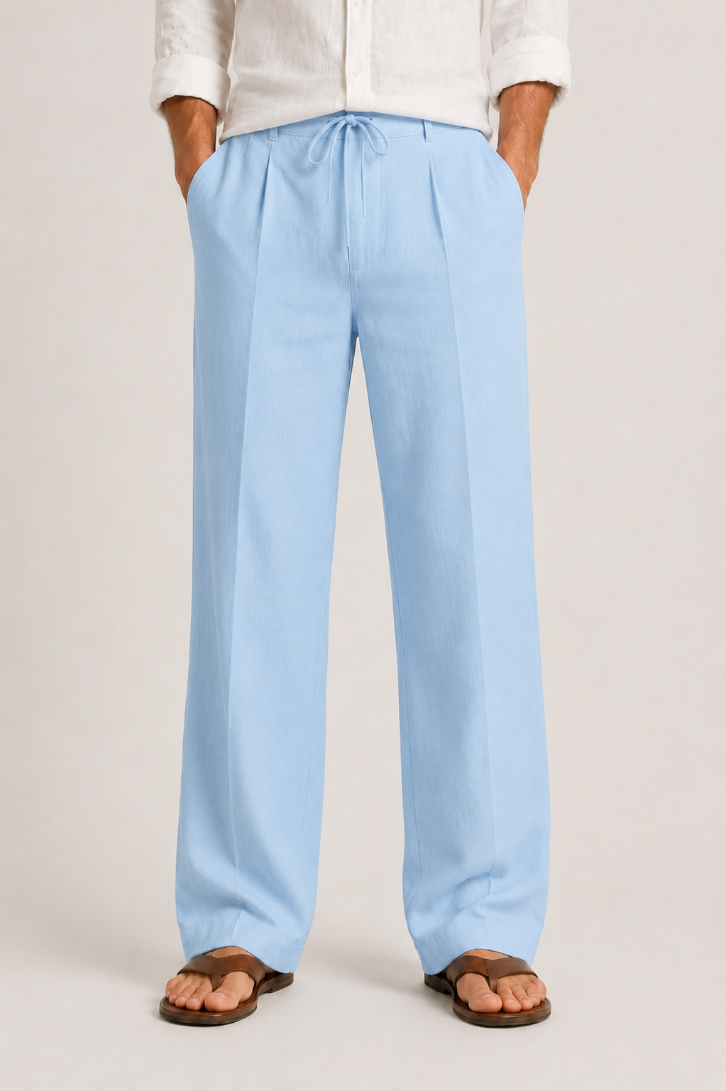 Men's Wide-Leg Trousers with Drawstring Waist and Front Pleats