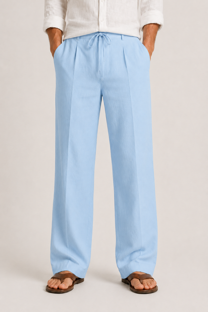 Men's Wide-Leg Trousers with Drawstring Waist and Front Pleats
